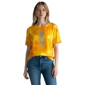 Tommy Bahama Small Top Orange Yellow Handmade‎ Tie Dye Pineapple Sequins 1544